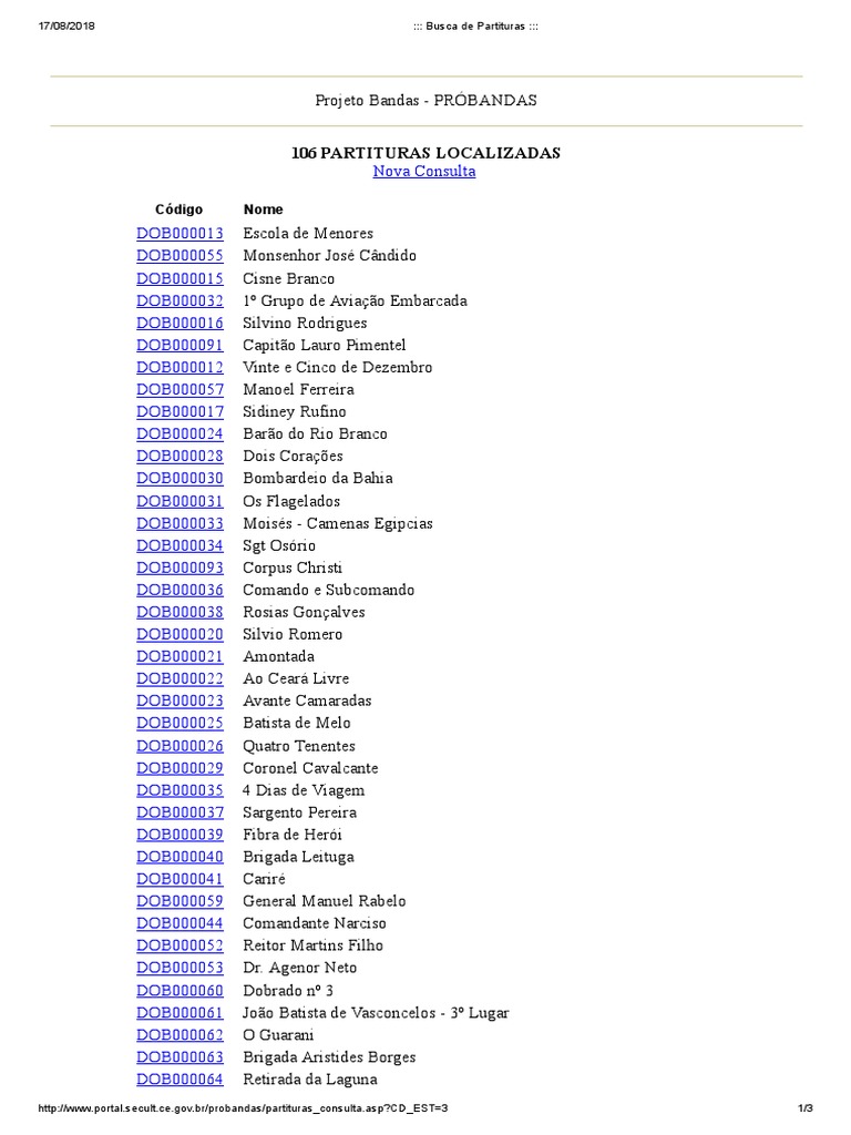 Lista de Dobrados SECULT, PDF